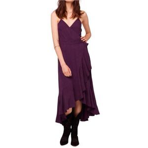 Band Of Gypsies Spaghetti Straps Ruffle Wrap V-Neck Purple Midi Dress Size XS
